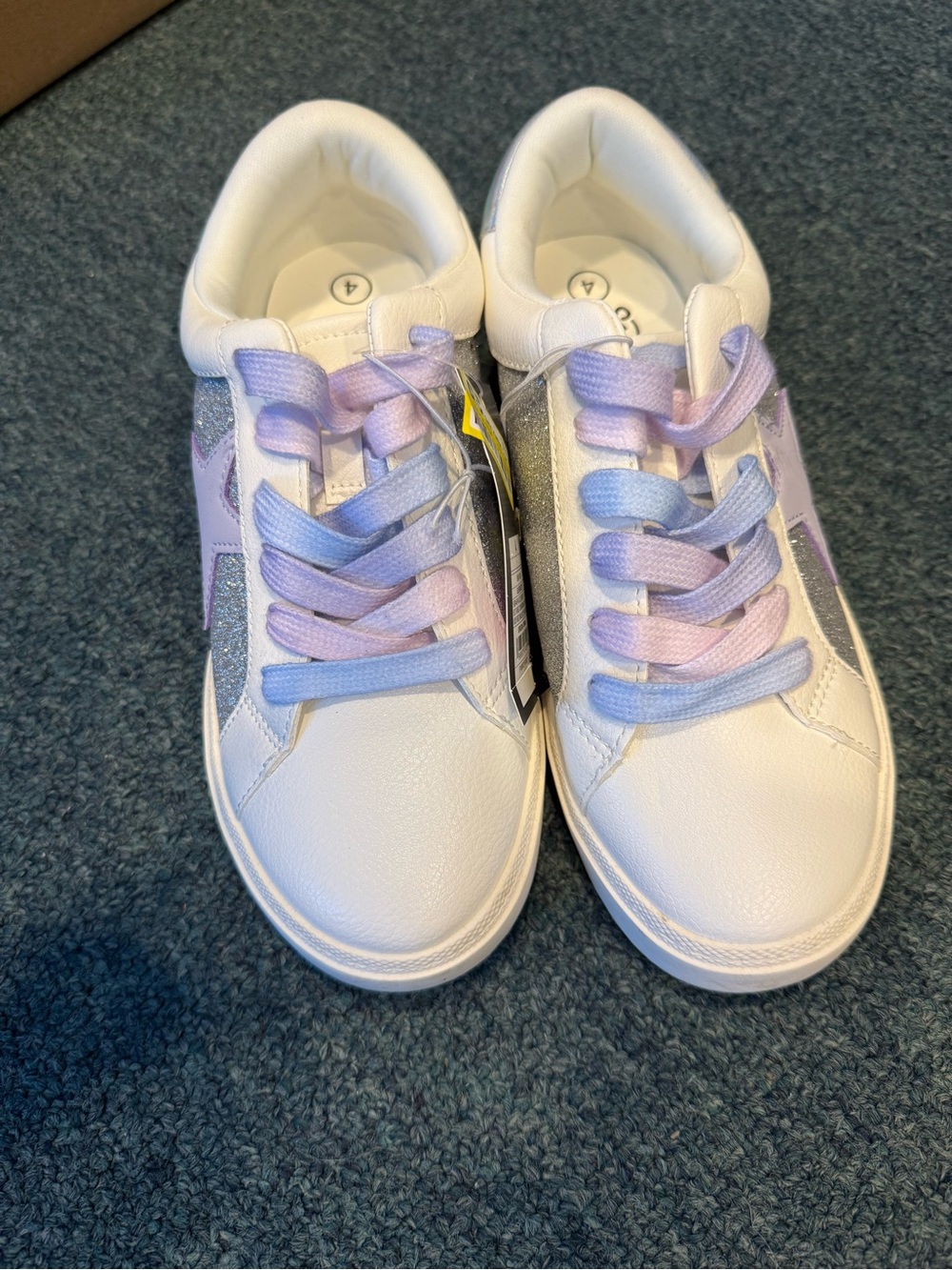 Cat & Jack White Sneakers with Pastel Purple and Blue Laces